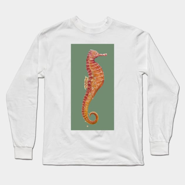 Seahorse (Dark Kaki Green) Long Sleeve T-Shirt by RealZeal